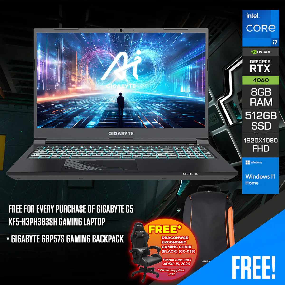 Gigabyte G5 KF5-H3PH383SH Gaming Laptop