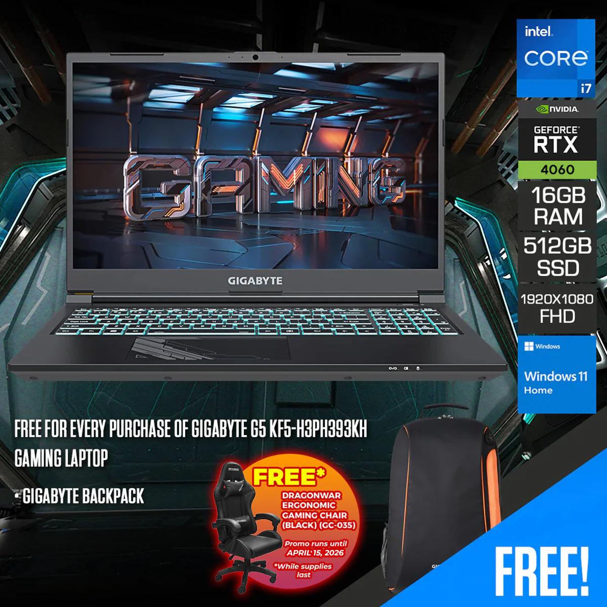 Gigabyte G5 KF5-H3PH393KH Gaming Laptop