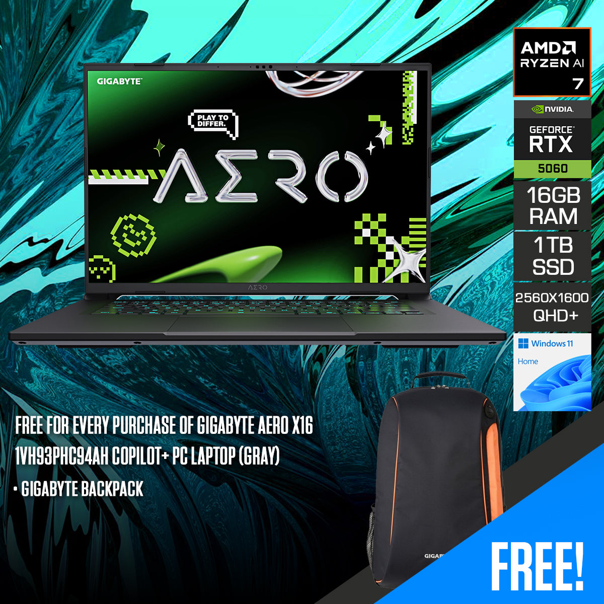 Gigabyte Aero X16 1VH93PHC94AH Copilot+ PC Laptop (Gray)