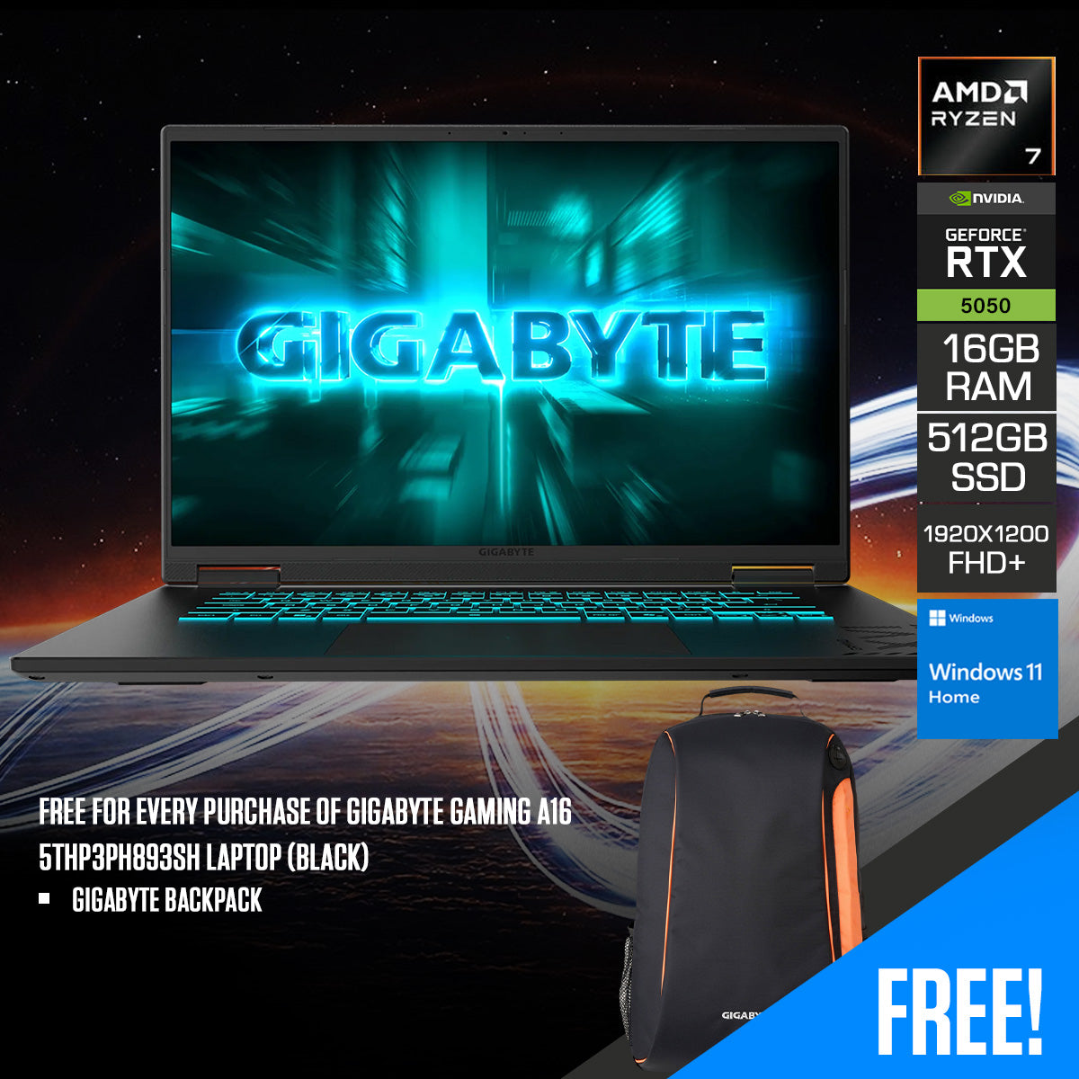 Gigabyte Gaming A16 5THP3PH893SH Laptop (Black)