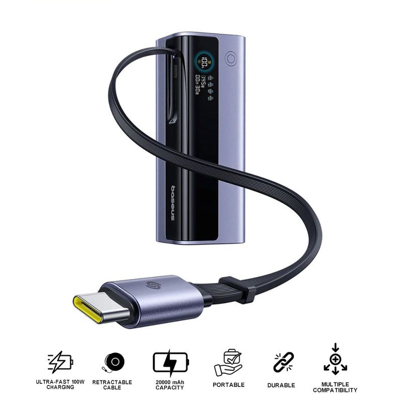 Baseus EnerGeek GR11 Power Bank with Retractable Cable 20000mAh 145W (Space Grey) (E0027B01)