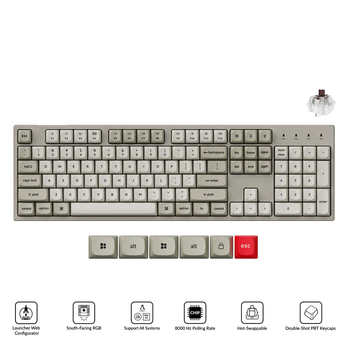 Keychron C2 Pro 8K QMK RGB Hot-Swappable Full Size Wired Custom Mechanical Keyboard