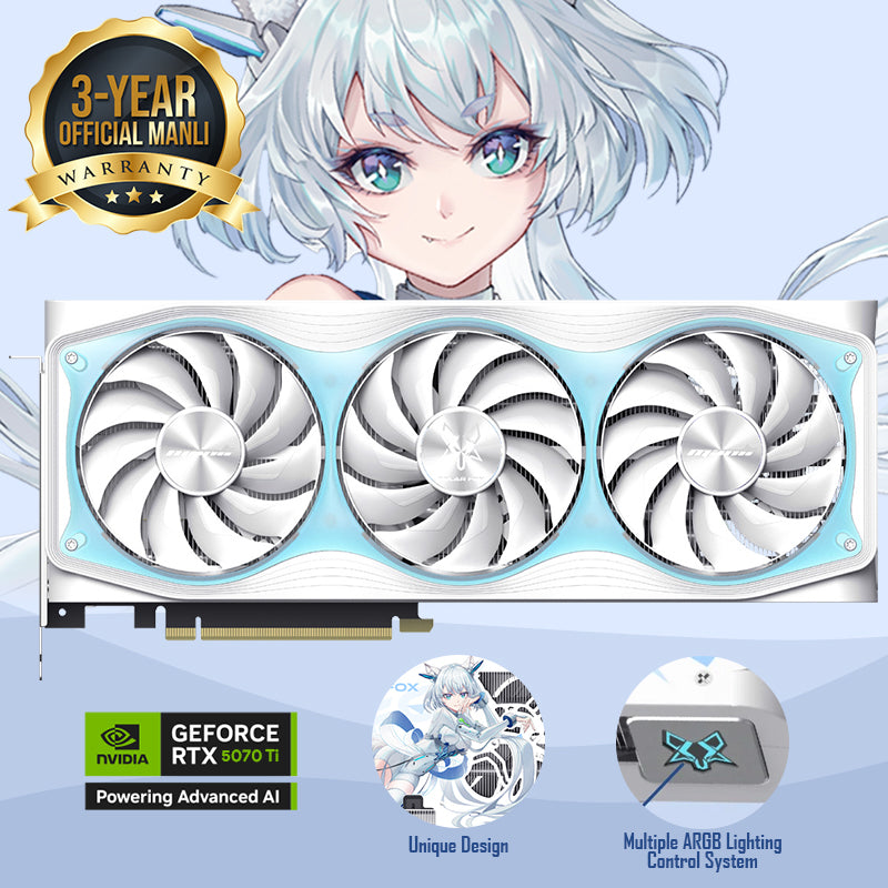 Manli Polar Fox GeForce RTX 5070 TI OC 16GB GDDR7 RGB Triple Cooler Graphics Card (M-N507TIPO/D716G-M3644)