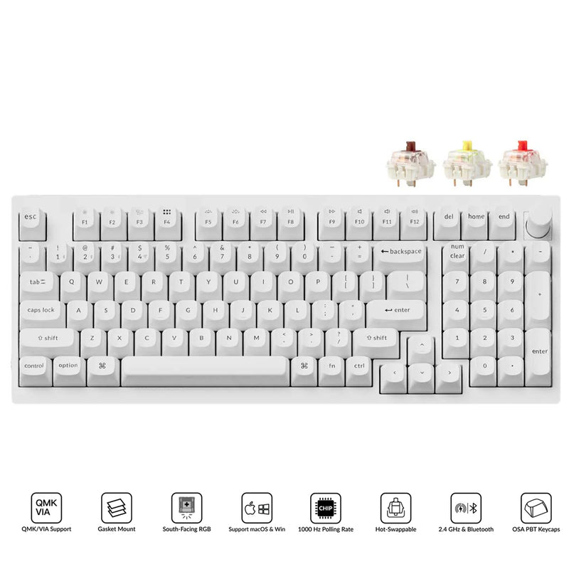 Keychron V5 Max Knob Version RGB Backlight Hot-Swappable 96% Wireless Mechanical Keyboard - White
