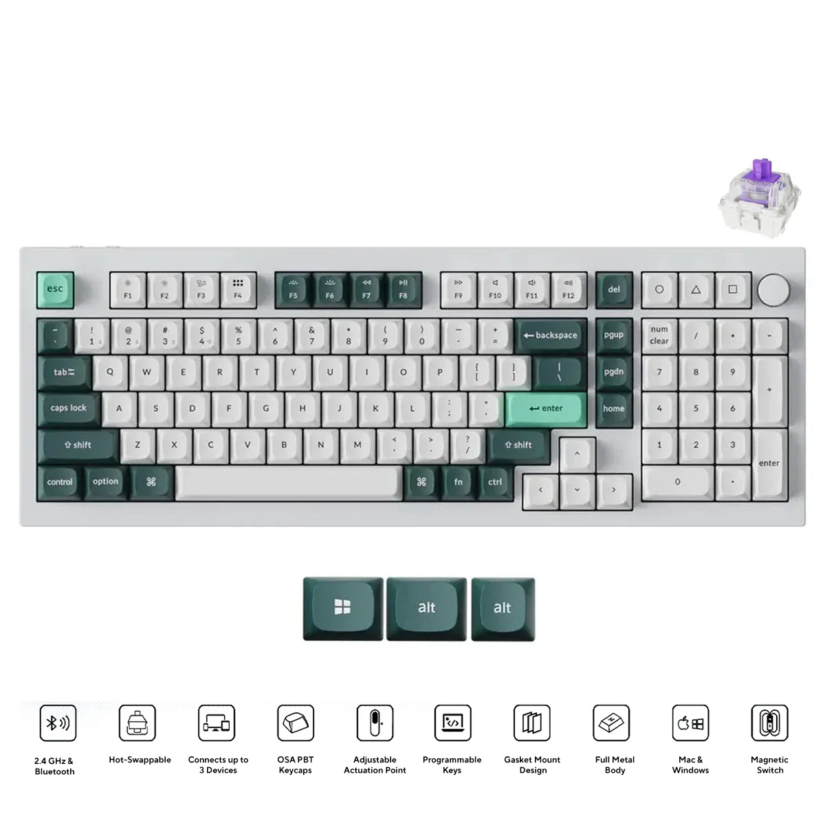 Keychron Q5 HE QMK 96% Fully Assembled Knob RGB Backlight Hot-Swappable Wireless Magnetic Switch Keyboard - Shell White (Gateron Double-Rail Magnetic Nebula Switch) (Q5H-P1)