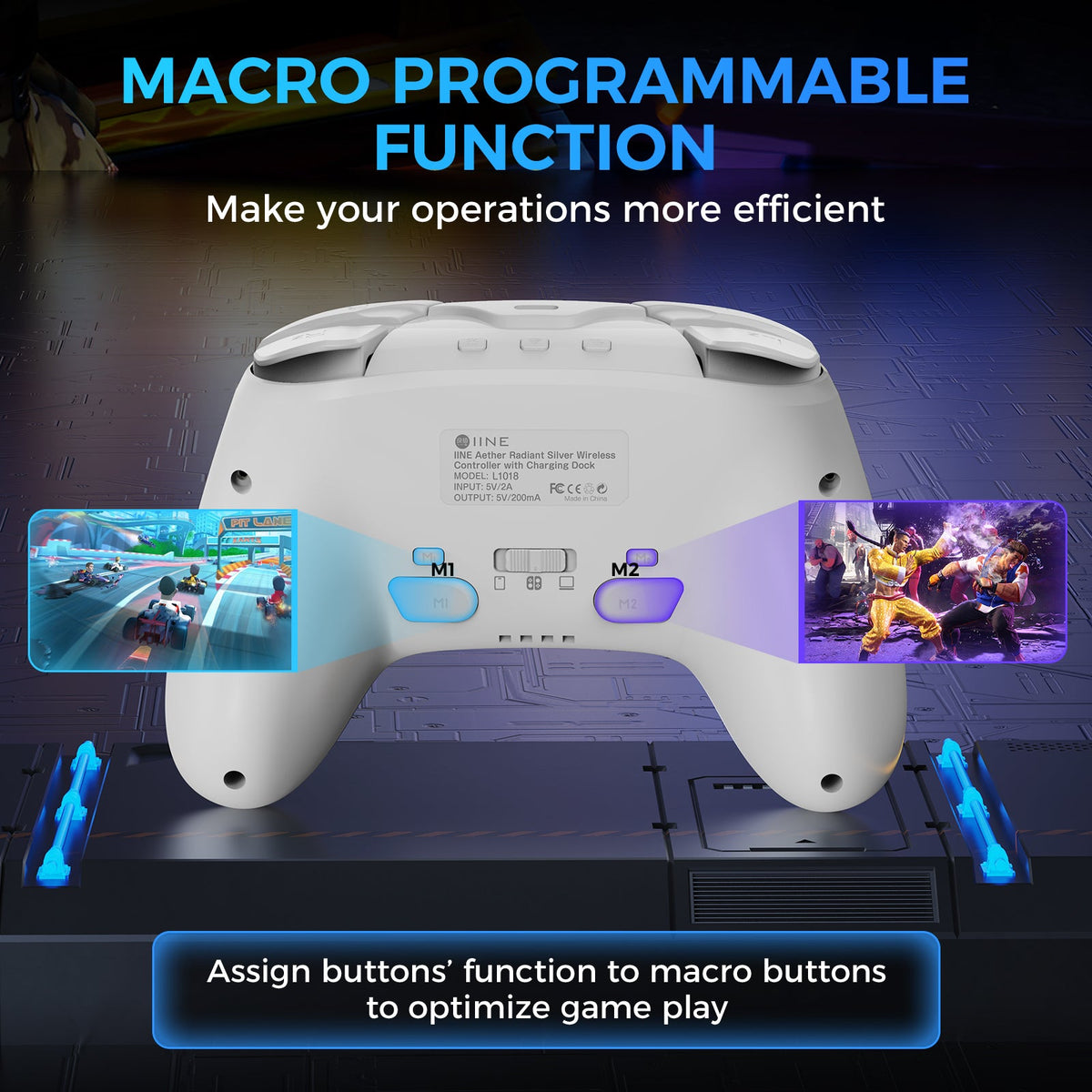 IINE Aether Radiant Silver Wireless Controller with Charging Dock