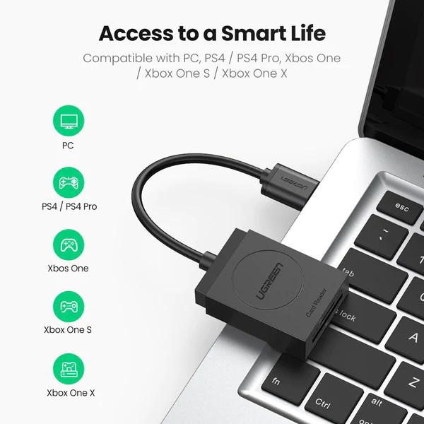 UGreen 2-In-1 USB 3.0 A Card Reader (Black) (CR127/20250)