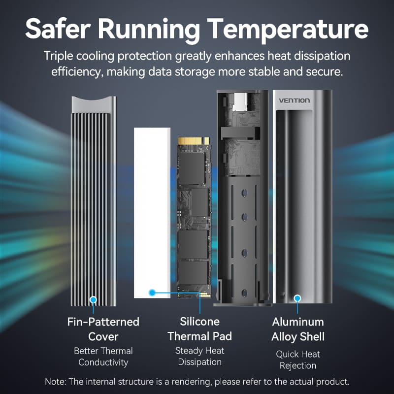 Vention M.2 NVMe & SATA SSD Enclosure (USB 3.2 Gen 2-C) with Heat Sink