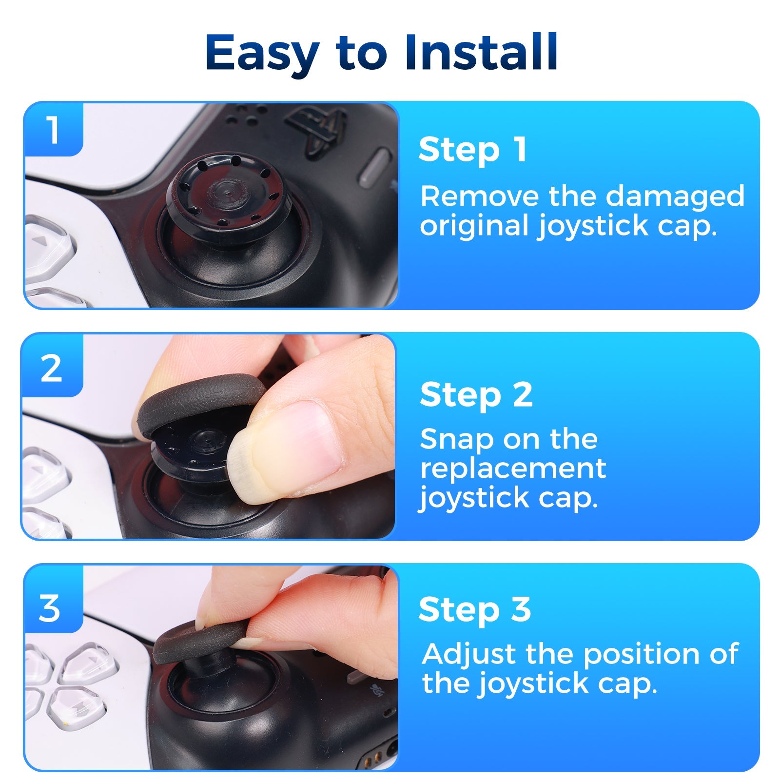 IINE Joystick Replacement Caps for PS5 Controller (Black) (L1053)