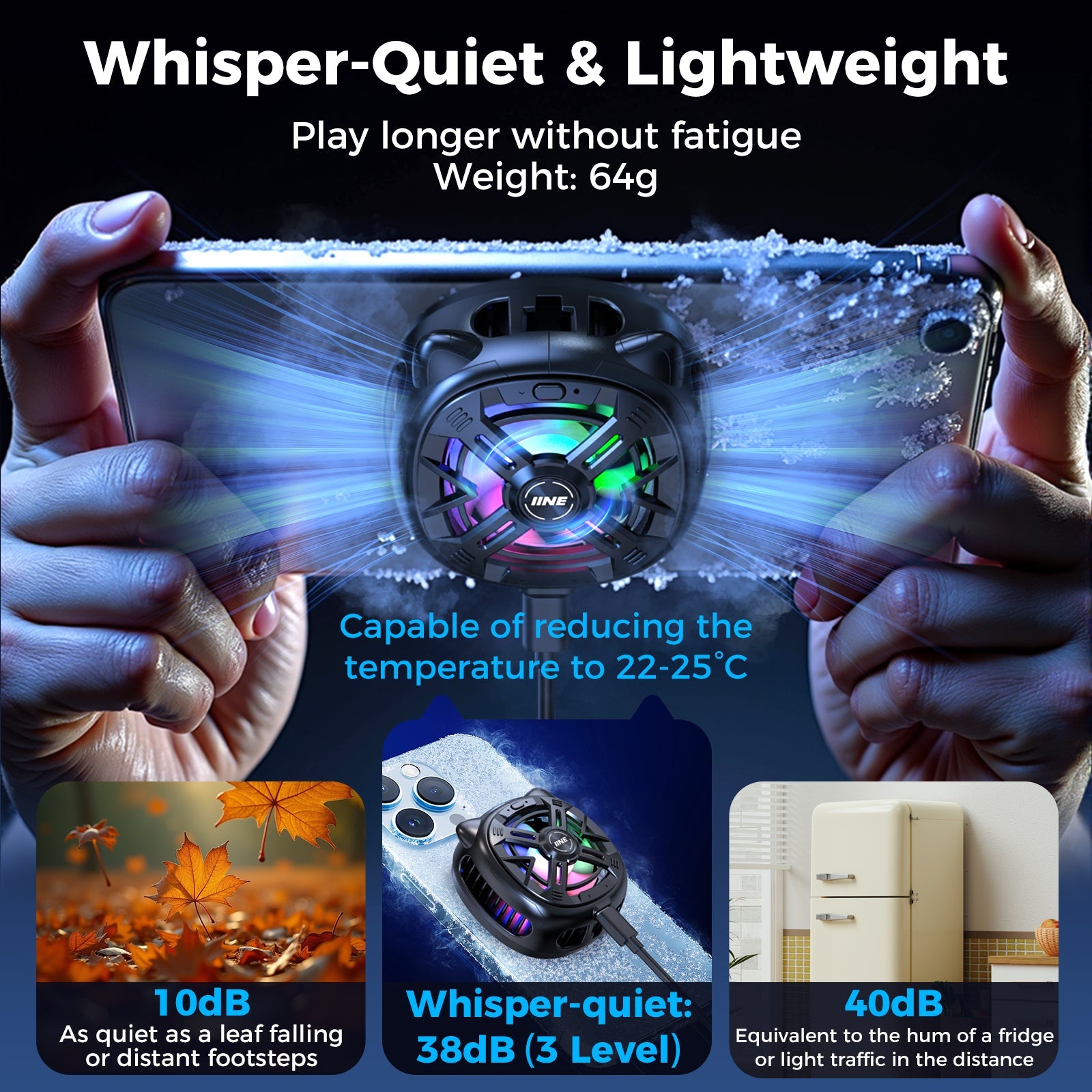 IINE Chill Meow Magnetic RGB Cooling Fan (Black, Silver)