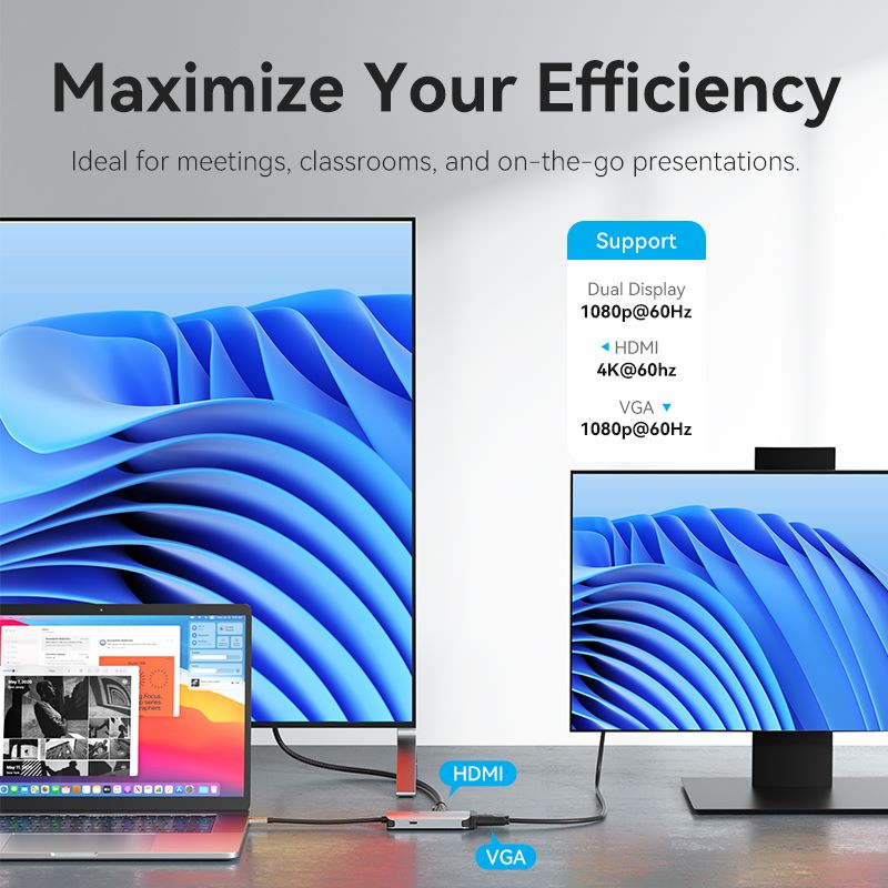 Vention 4-in-1 USB-C Docking Station - USB-C to HDMI + VGA + USB 3.0 + PD - 15M (TQAHB)