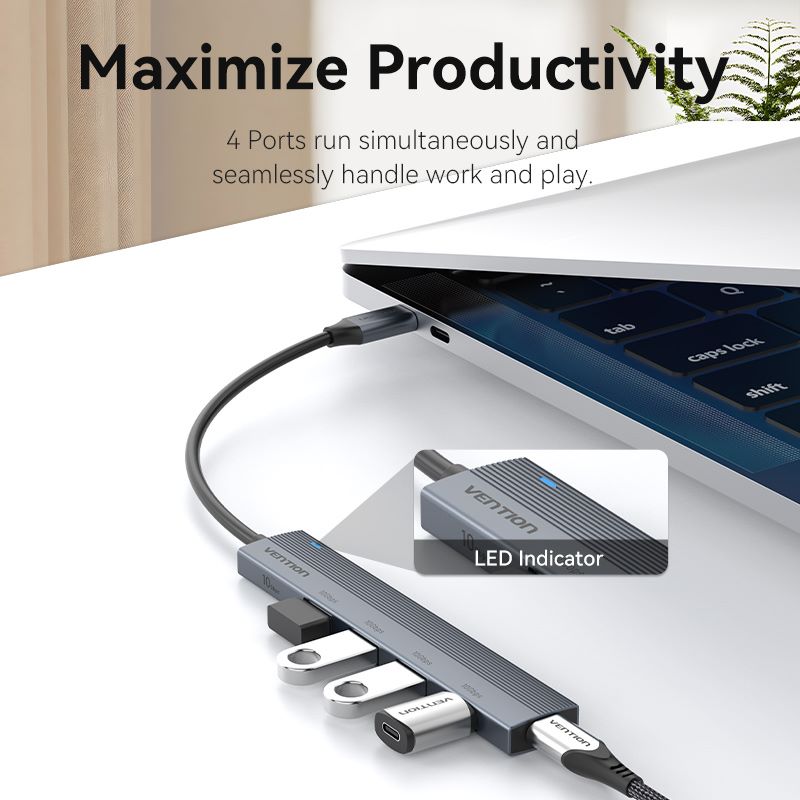 Vention 5-in-1 USB-C Mini Hub - USB-C to USB 3.2 Gen2 Type-A x 4 - 0.15M (CKHHB)