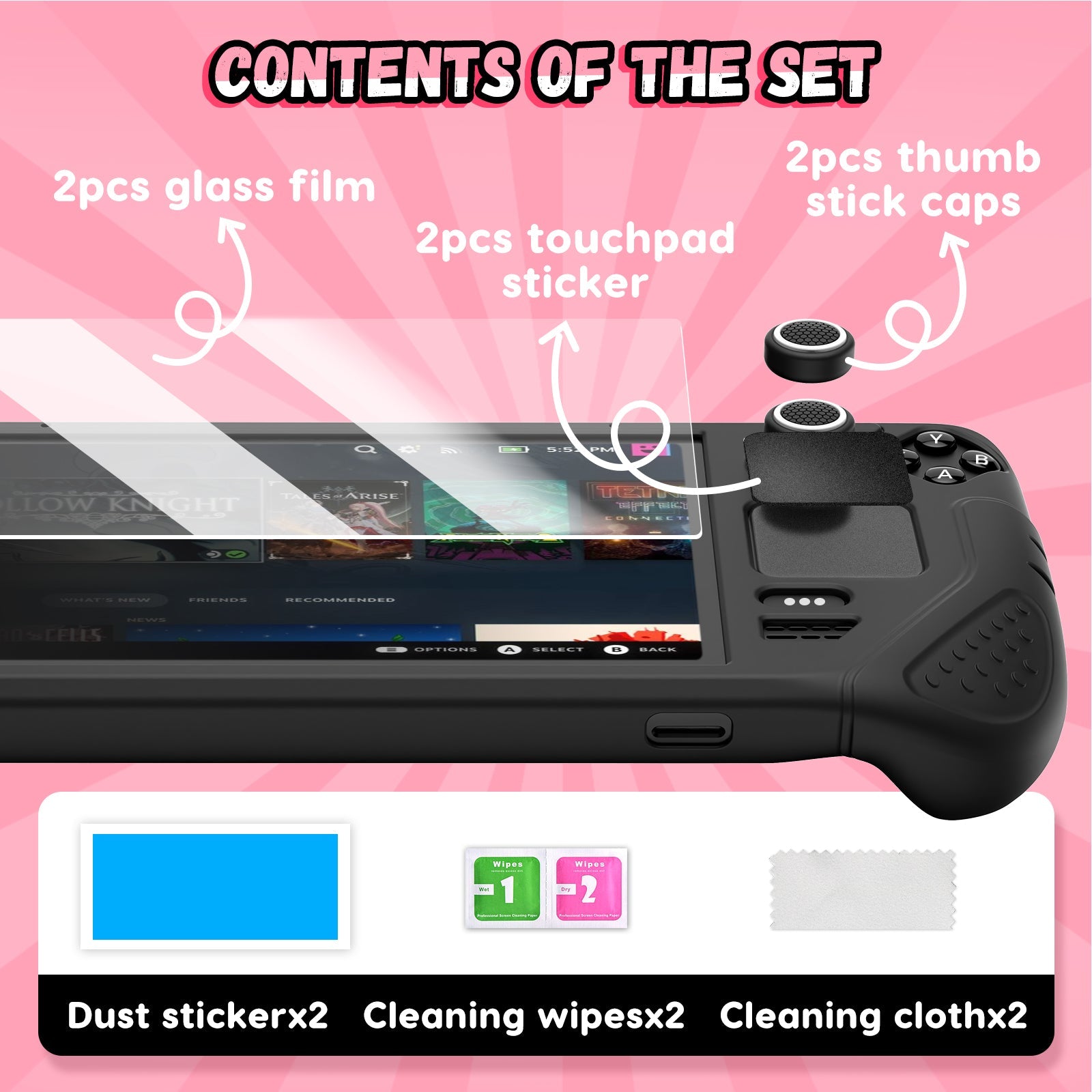 IINE Protective Case Set for Steam Deck OLED (Pink, Black)