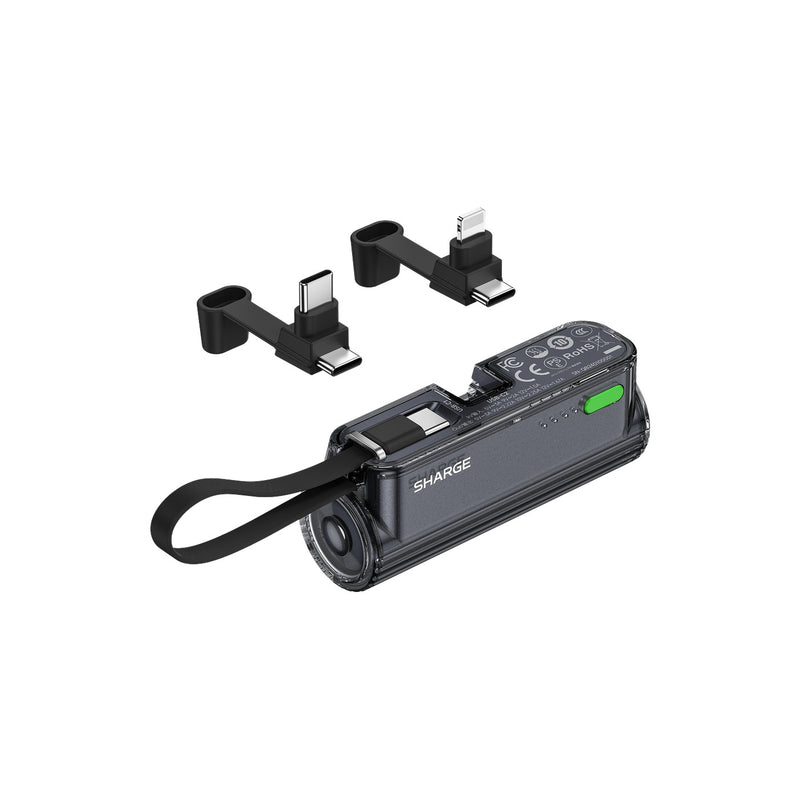Sharge Flow Mini 2 5000mAH 22.5W Power Bank with Built-in USB-C Cable & USB-C to USB-C + USB-C to Lightning Connector | DataBlitz