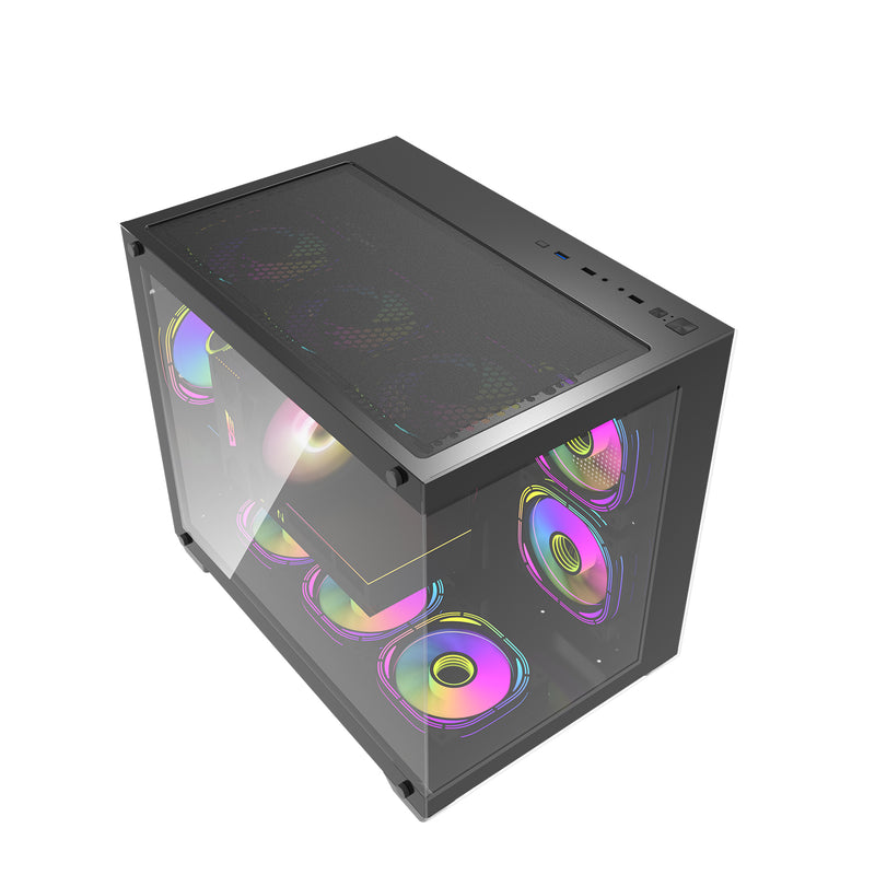 DarkFlash C285MP Exquisite M-ATX PC Case Tempered Glass Panoramic Side Transparent (Black)