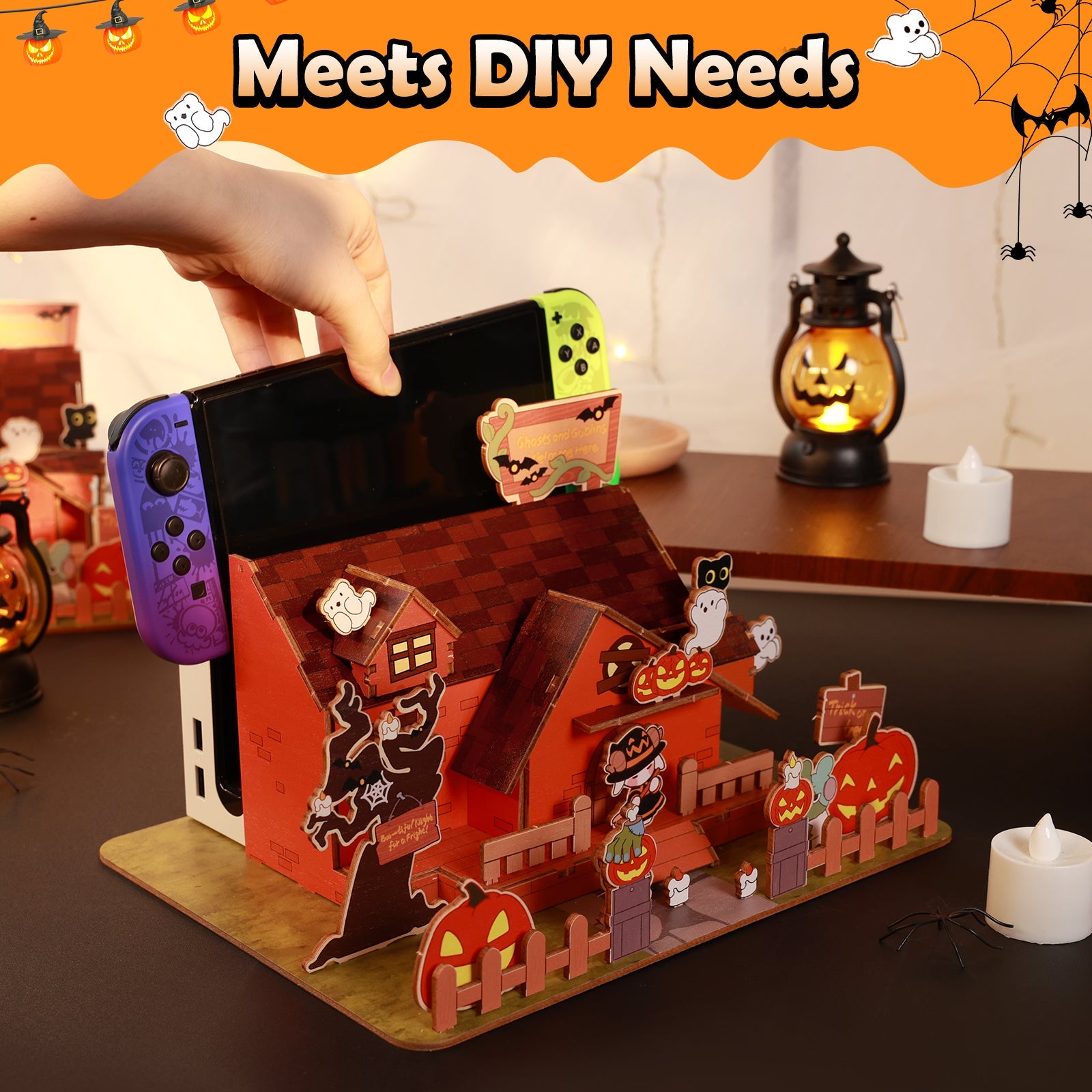 IINE Pumpkin Ghost House Faceplate Cover for Nintendo Switch