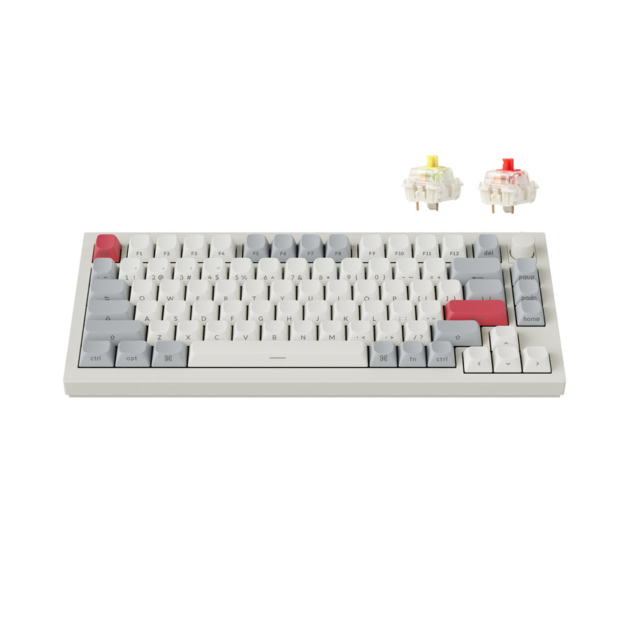 Keychron Q1 Max QMK/VIA Fully Assembled with Knob Side-Printed Keycaps Hot-Swappable 75% Wireless Custom Mechanical Keyboard - Shell White (Gateron Jupiter Banana Switch) (Gateron Jupiter Red Switch)