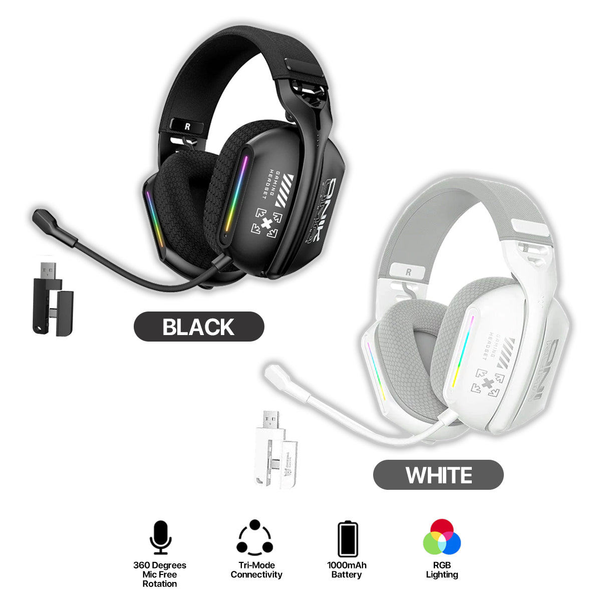 Onikuma GT808 RGB Tri-Mode Gaming Headset with Microphone