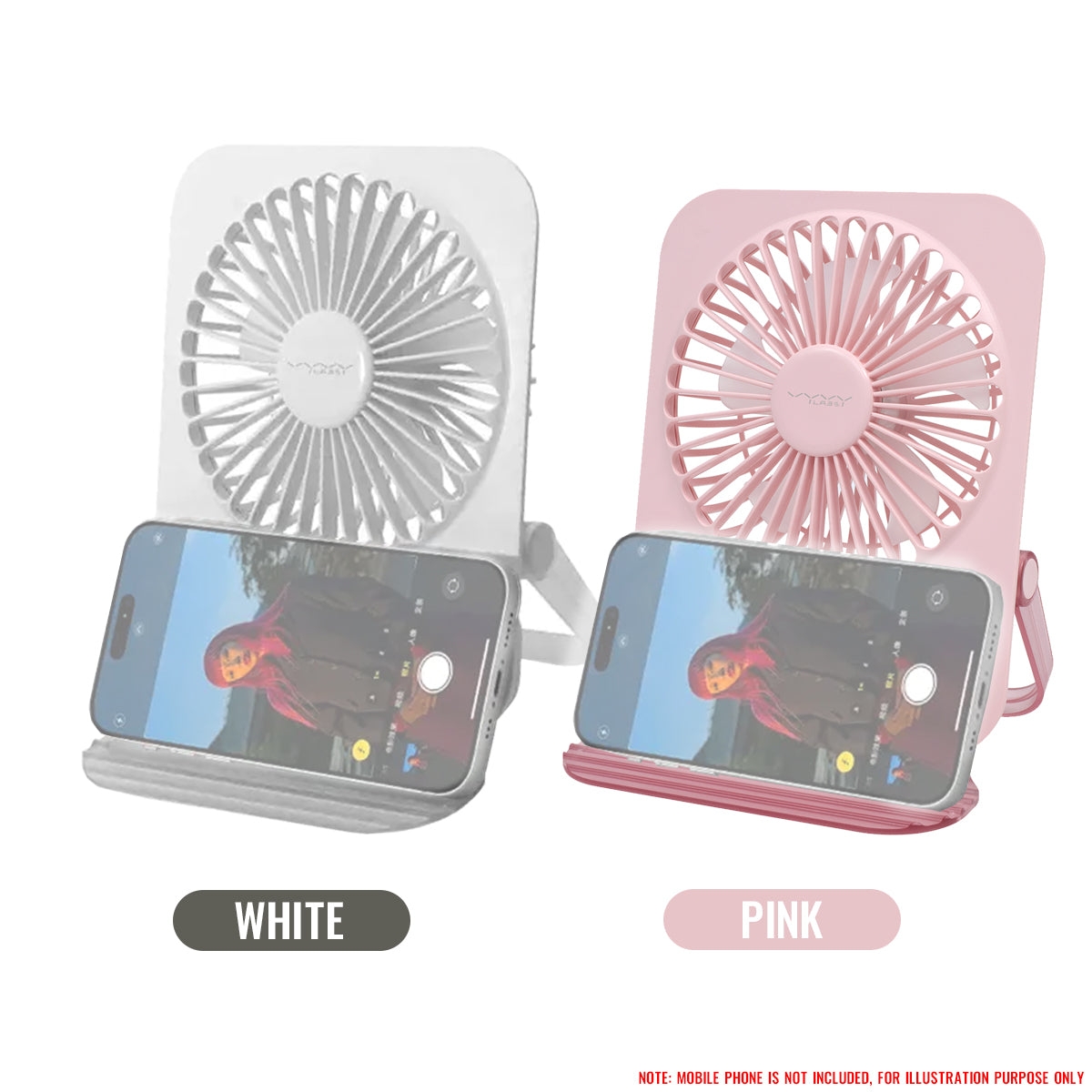 Vyvylabs D11 Mini Foldable Desktop Fan (White, Pink)