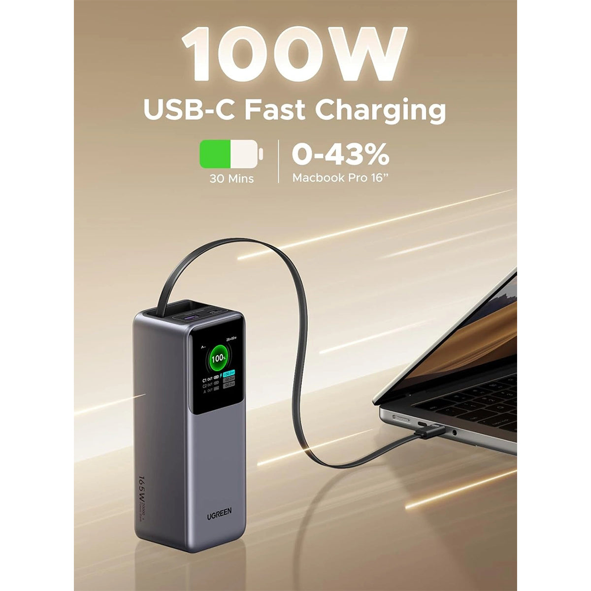 Ugreen Nexode 20000mAh 165W Power Bank with Type-C Retractable Cable (3C Version) (PB726/95670B)
