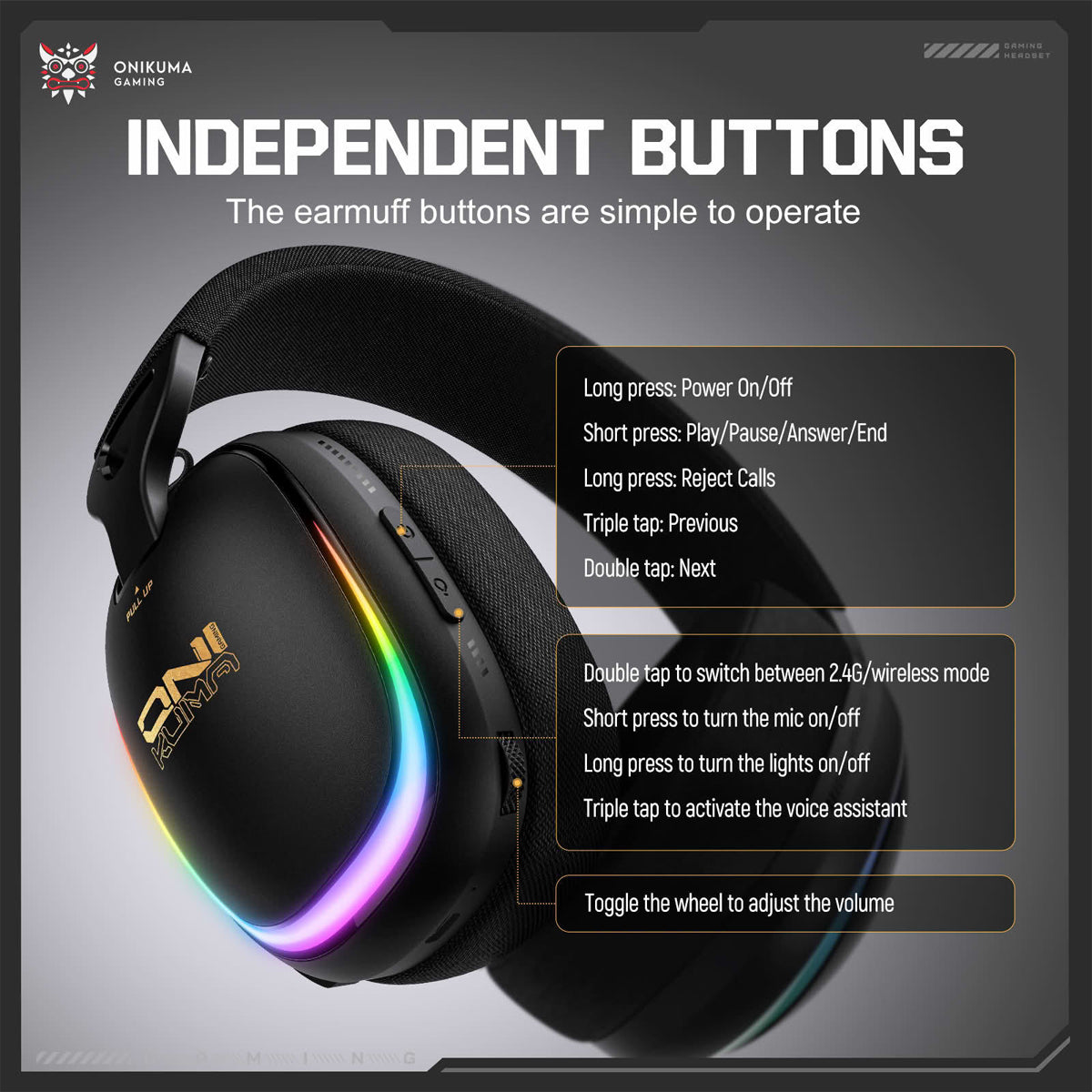 Onikuma GT805 4-Mode RGB Gaming Headset (Black)