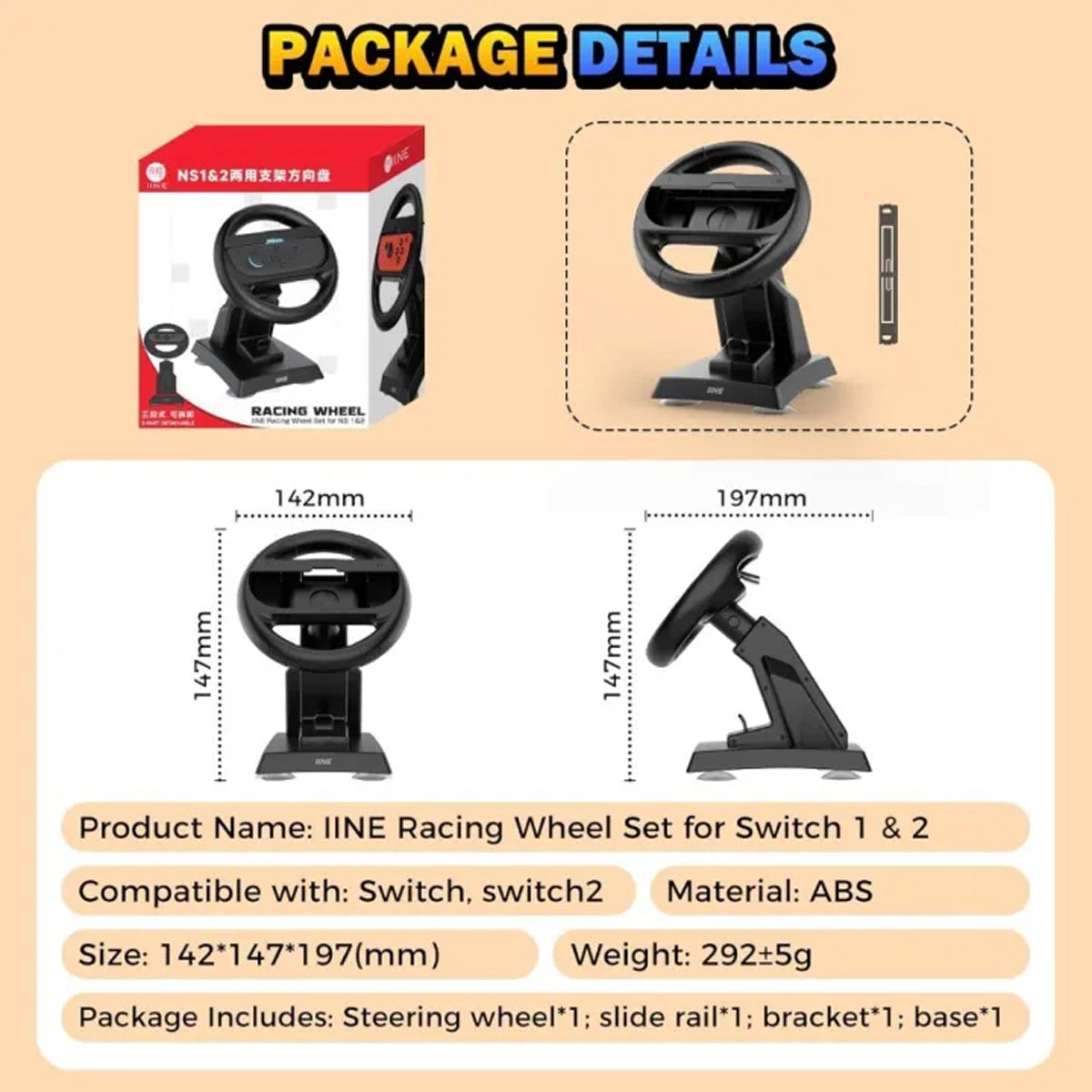 IINE Racing Wheel Set for Nintendo Switch / Nintendo Switch 2 (L1198)