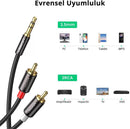 UGreen 3.5mm Male To 2 RCA Male Cable - 1.5m (Black) (AV116/10583)