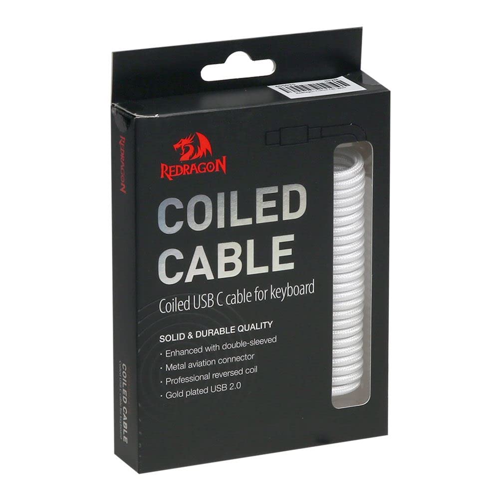 Redragon A115 Coiled USB-C Cable For Gaming Keyboard (White)