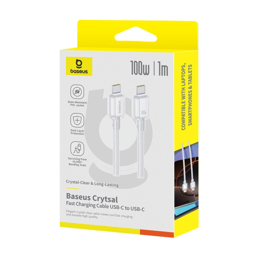 Baseus Crystal Fast Charging Data Cable USB-A to USB-C 100W (Moon White) (1M , 2M)