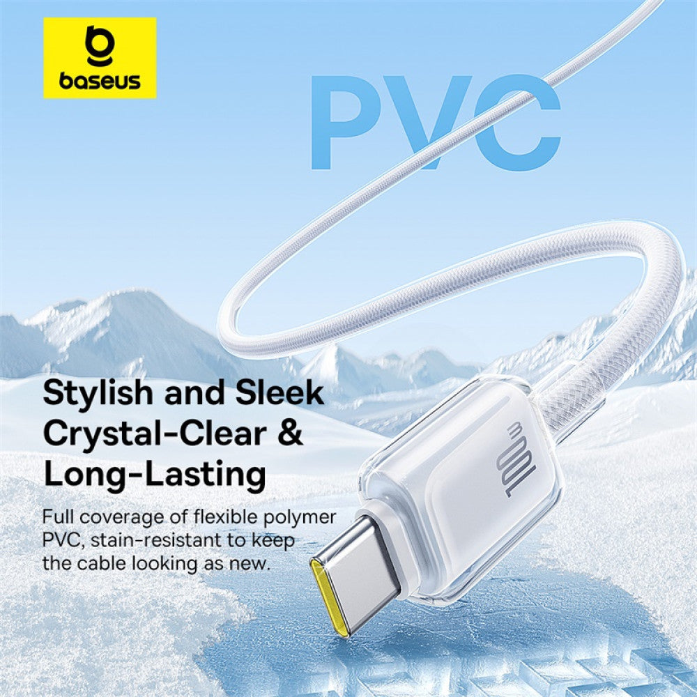 Baseus Crystal Fast Charging Data Cable USB-A to USB-C 100W (Moon White) (1M , 2M)