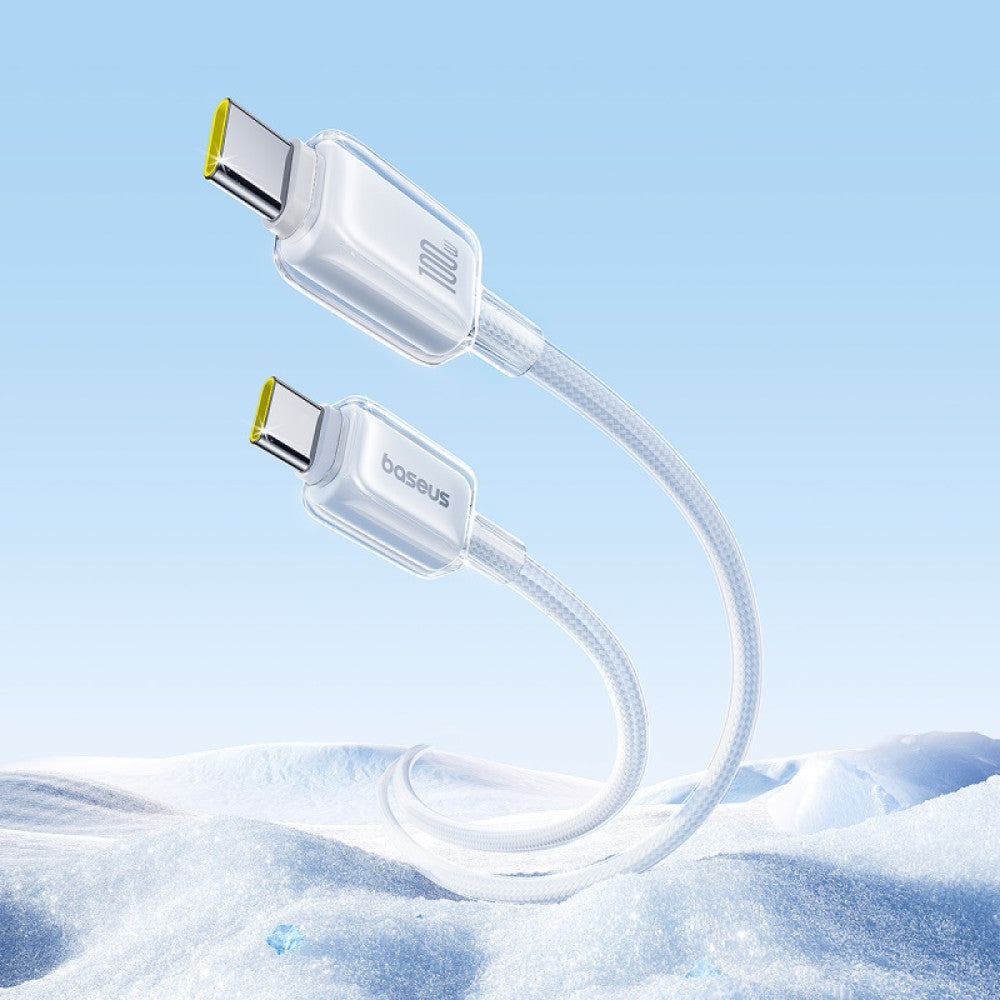 Baseus Crystal Fast Charging Data Cable USB-A to USB-C 100W (Moon White) (1M , 2M)