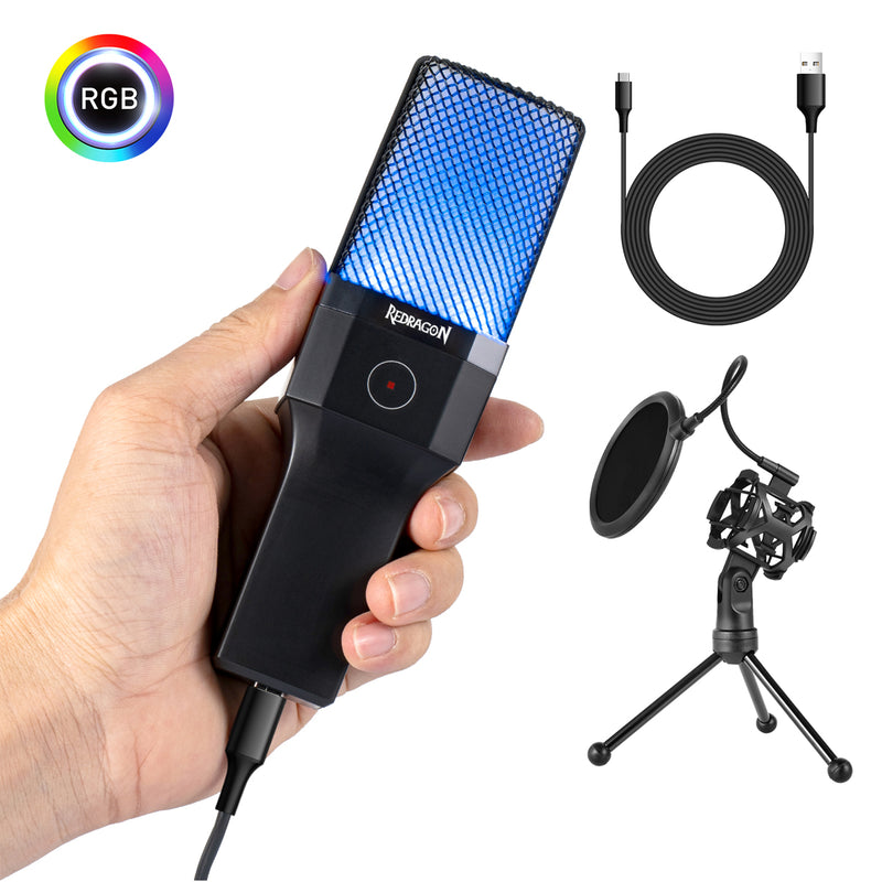 Redragon GM212 Adne RGB USB Streaming Microphone with Pop Filter Tripod