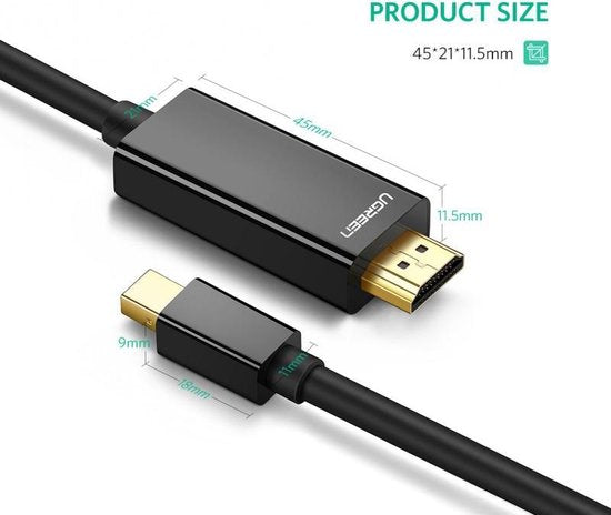 UGreen Mini DP To HDMI Cable (4K) - 1.5m (Black) (MD101/20848)