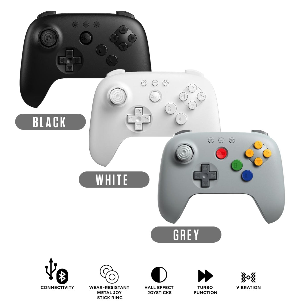8Bitdo 64 Bluetooth Controller for Analogue 3D / Switch / Windows / Android (Black, White, Grey) (80NE)