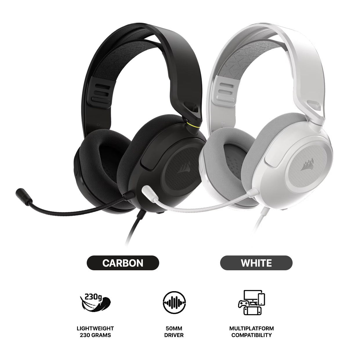 Corsair HS35 V3 Stereo Wired Gaming Headset (Carbon, White)