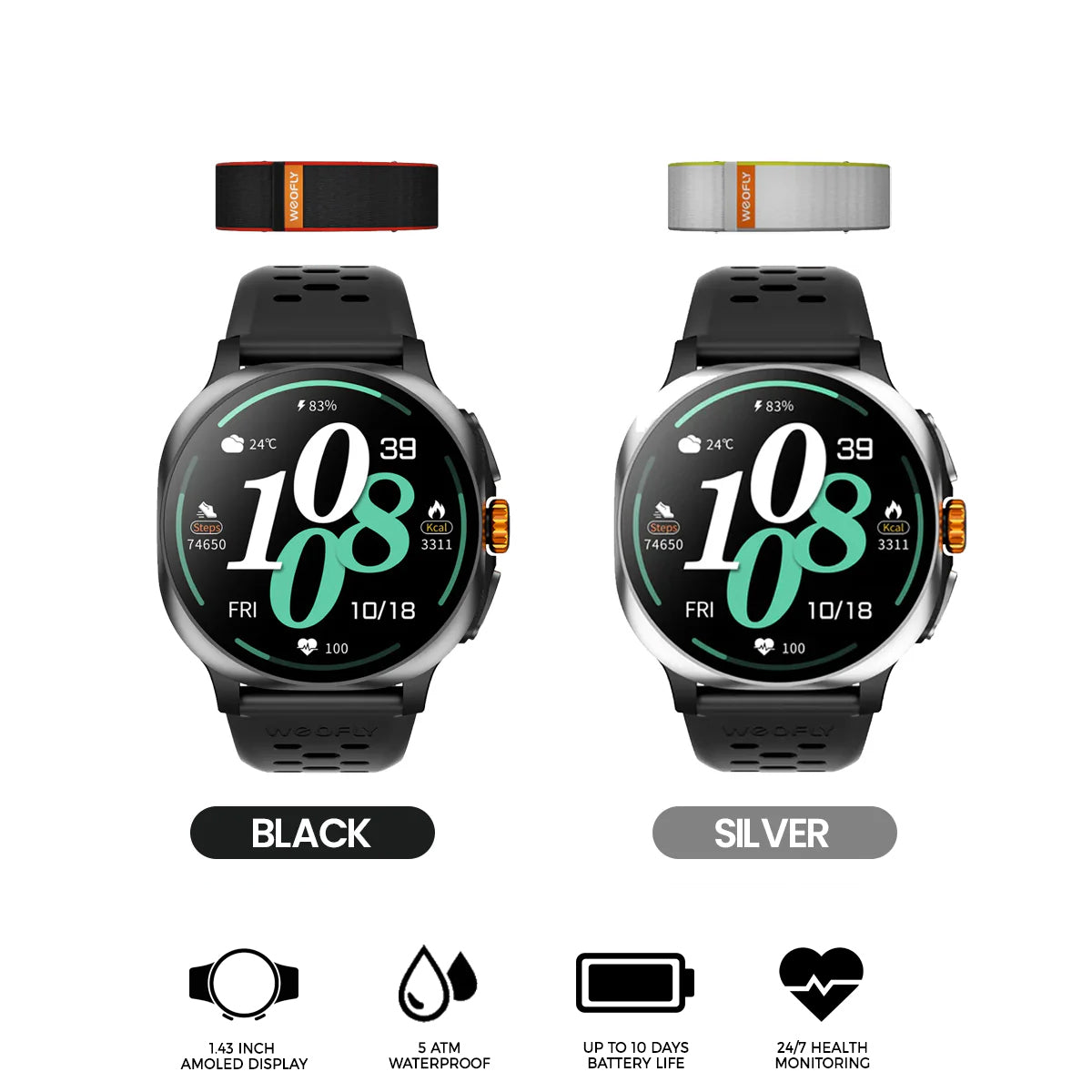 Weofly Vive 2 Smartwatch (Black, Silver) (WFVV708BL, WFVV708SL)