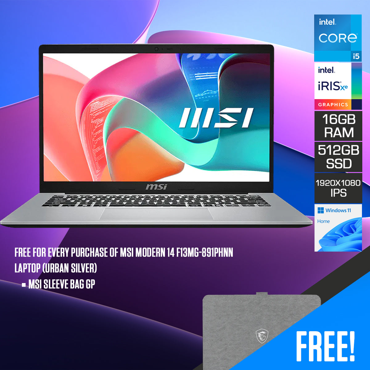 MSI Modern 14 F13MG-244PH Laptop (Urban Silver)