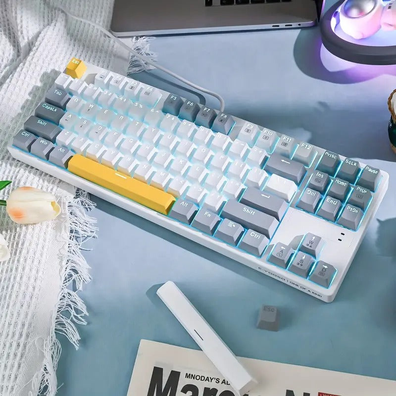 E-YOOSO Z-87 Yellow Single Light 87 Keys Wired Mechanical Keyboard White/Grey/Yellow (Red Switch)