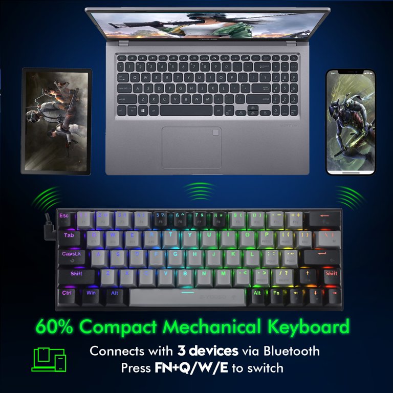 E-Yooso Z-11 Tri-Mode RGB 63 Keys Hot Swappable Mechanical Keyboard Grey/Black