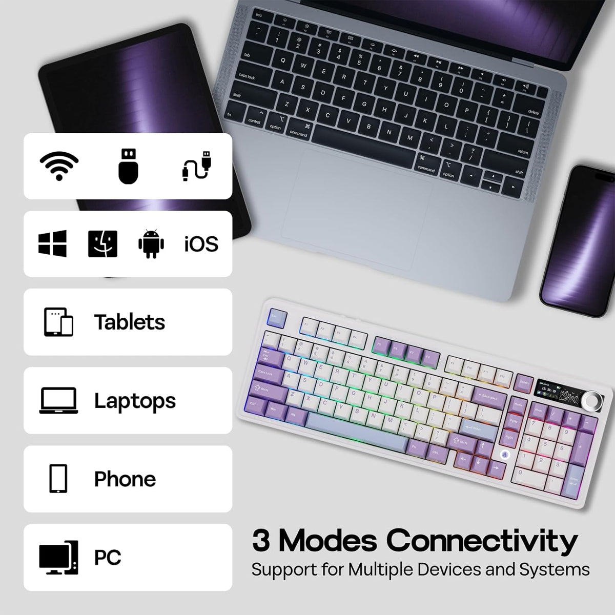 Ajazz AK980 V2 RGB Tri-Mode Mechanical Keyboard with TFT DisplayScreen