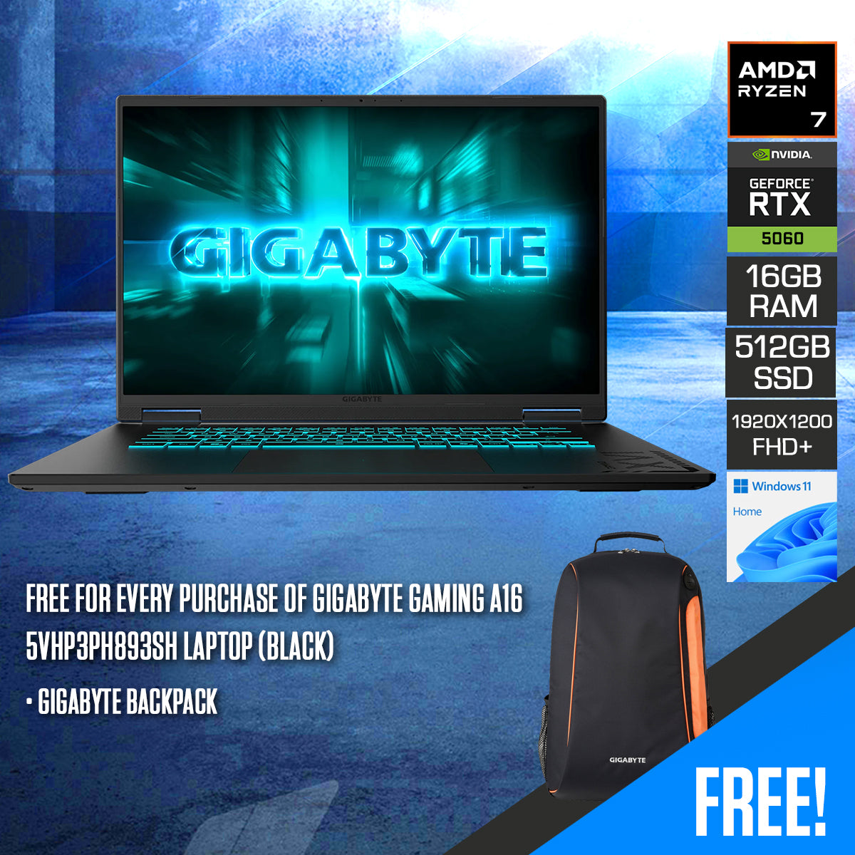 Gigabyte Gaming A16 5VHP3PH893SH Laptop (Black)