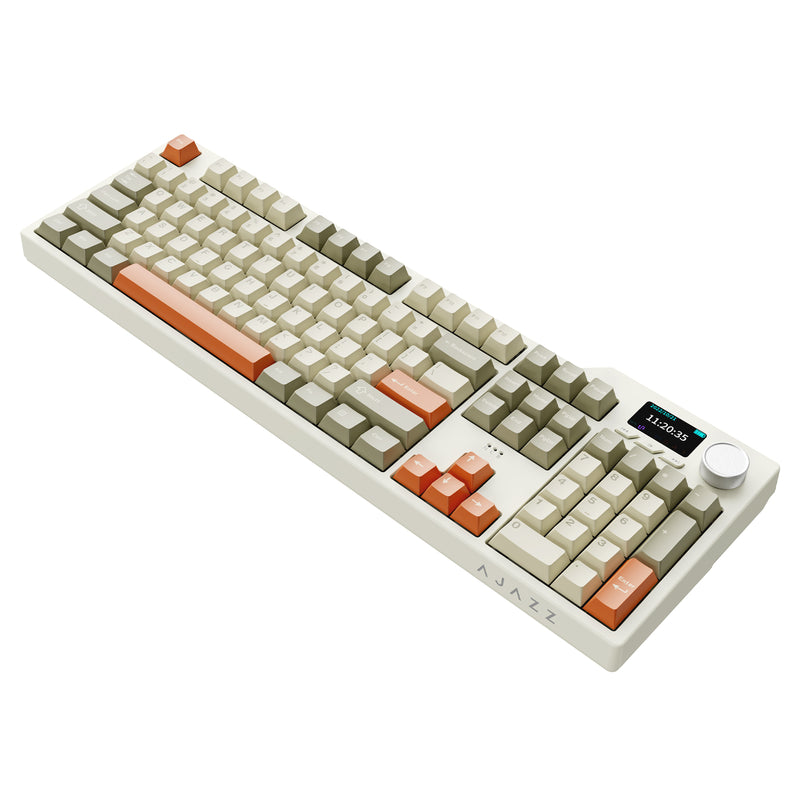 Ajazz AK35I V3 Max RGB Tri-Mode 100% 104-Keys Gasket-mounted Hot-Swappable Mechanical Keyboard with 1.14" TFT Display Screen & Knob (Grey/Cream/Orange) (Avocado Switch)