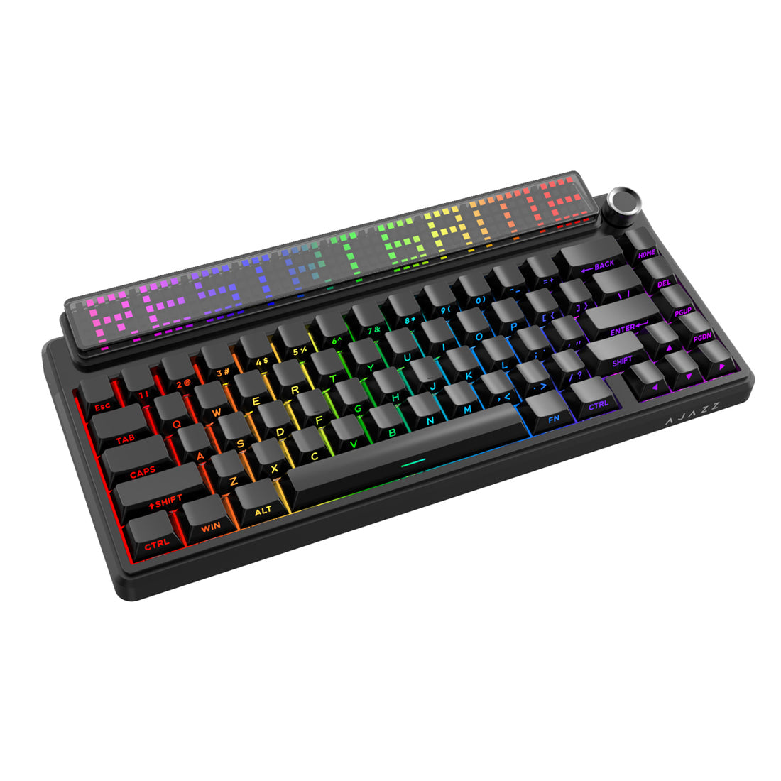 Ajazz Pixel68 Dot Matrix Large Screen RGB Tri-Mode Mechanical Keyboard (Black) (White Peach Switch)