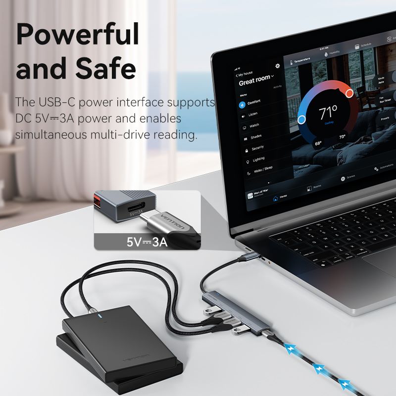 Vention 5-in-1 USB-C Mini Hub - USB-C to USB 3.2 Gen2 Type-A x 4 - 0.15M (CKHHB)