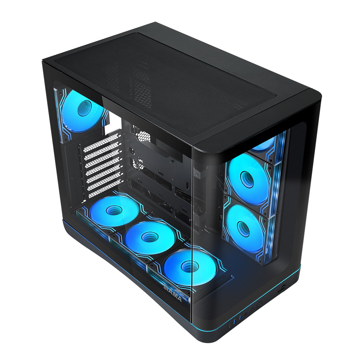 Sama V62 Mid-Tower Curved Panoramic TG Panel PC Case with 7x Pre-Installed ARGB Infinity Fans (Black, White) (V62-BKADA7X1-GL, V62-WHADA7X1-GL)