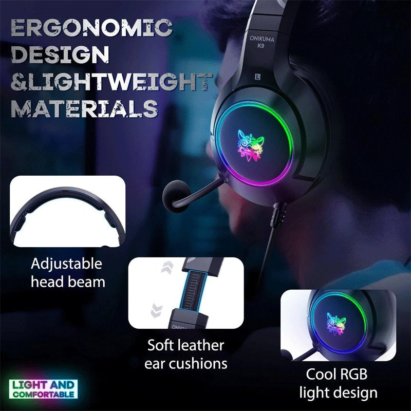 Onikuma K9 RGB Noise Canceling Gaming Headset With Microphone (Black)