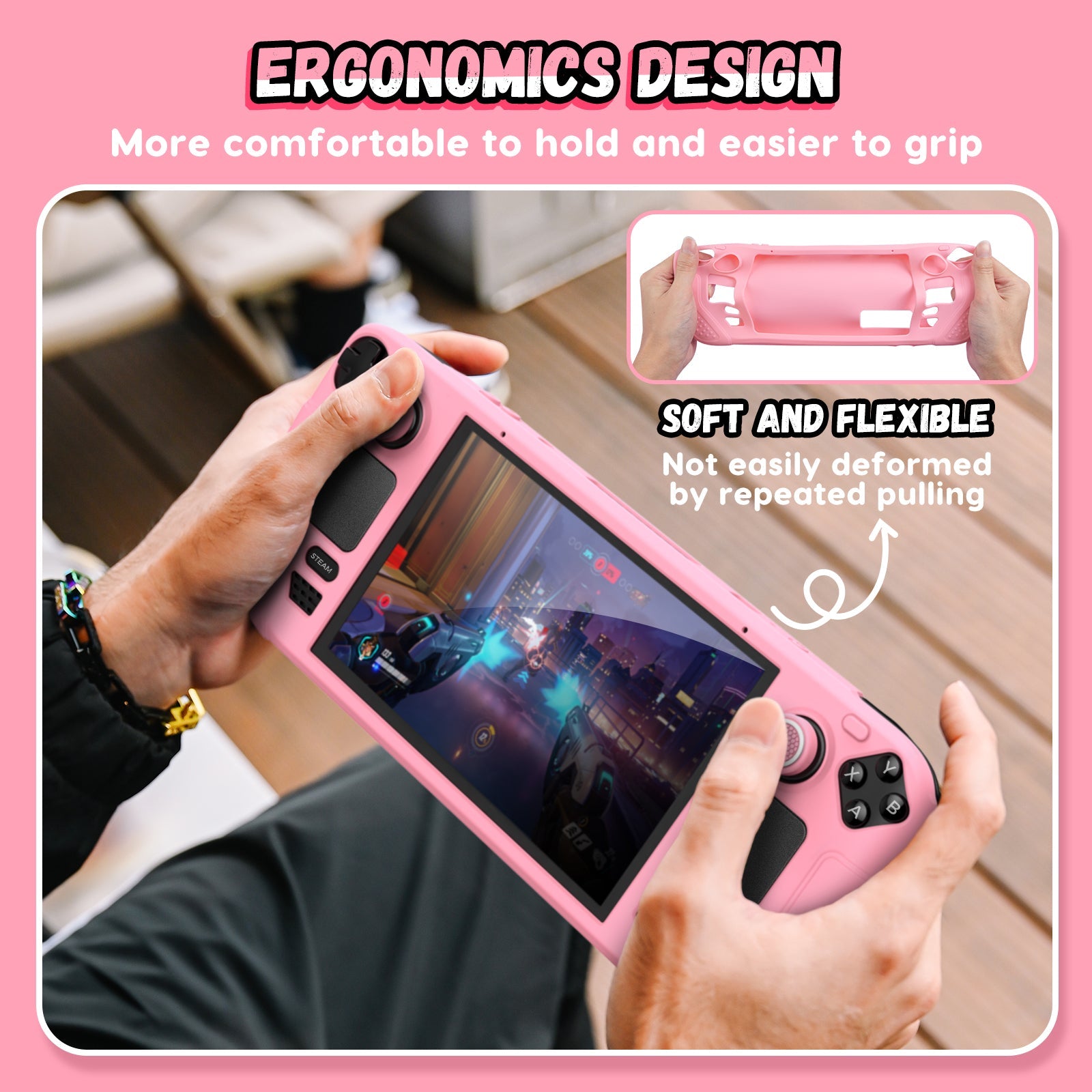 IINE Protective Case Set for Steam Deck OLED (Pink, Black)