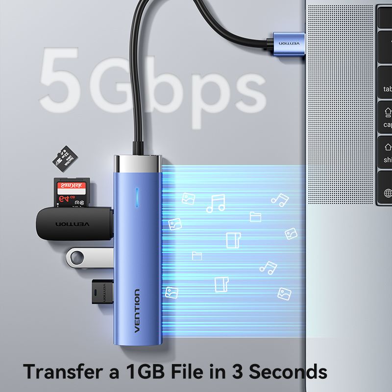Vention 5-in-1 USB 3.0 Hub - USB-A to USB 3.0 x 3 + RJ45 + USB-C