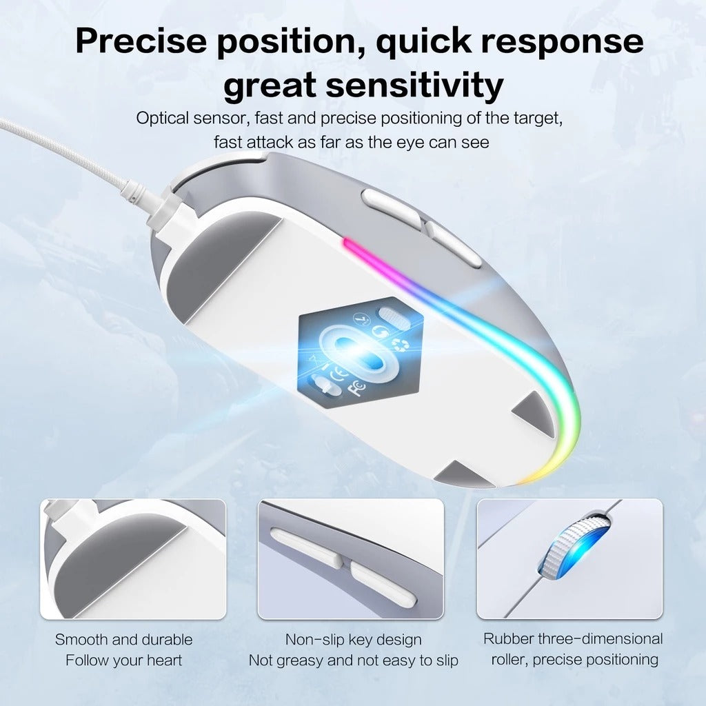 Onikuma CW918 Cat Paw RGB Wired Professional Gaming Mouse (White)