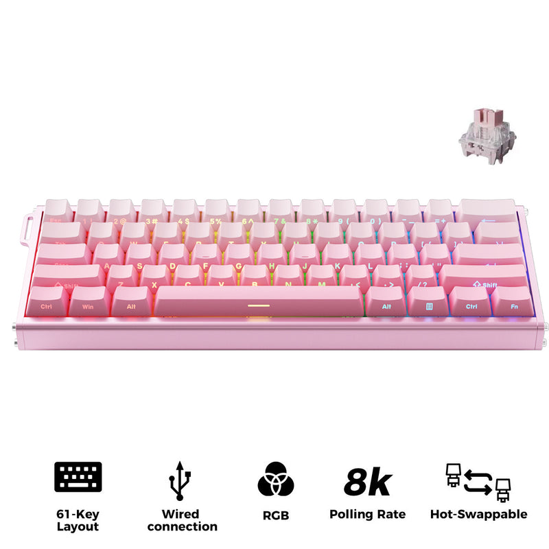 Ajazz ALUX60 RGB Wired 61-Keys Aluminum CNC Case Hot-Swappable Mechanical Keyboard (Gradient Pink) (Magnetic Powder Shaft Switch)